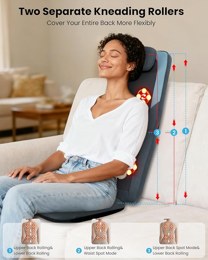 COMFIER Shiatsu Back Massager Chair Pad with Heat, Deep Tissue Massage Seat Pad for Neck and Back, Foldable Full Back Massager Chair Cushion with Adjustable Height & Vibration Seat