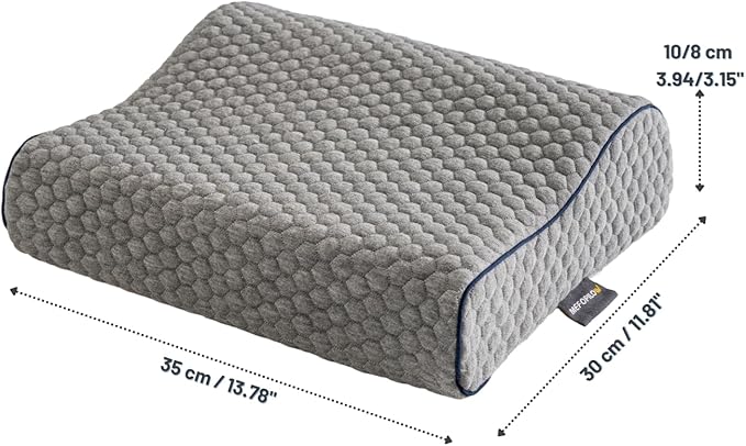 Memory Foam Travel Pillow with Washable Cover & Carry Bag – Compact, Soft & Breathable Neck Pillow for Airplane, Camping & Car (Gray- Without Spare Cover, 13.8x11.8x3.9/3.1 inches)