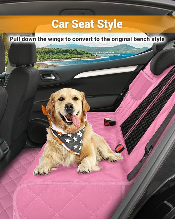 Dog Car Seat Cover, 600D Heavy Durable Dogs Seat Cover for Back Seat, 100% Waterproof Scratch Proof Nonslip Dog Hammock for Car with Side Flap, Pet Seat Covers with SeatBelt for Cars Sedan SUV Trucks
