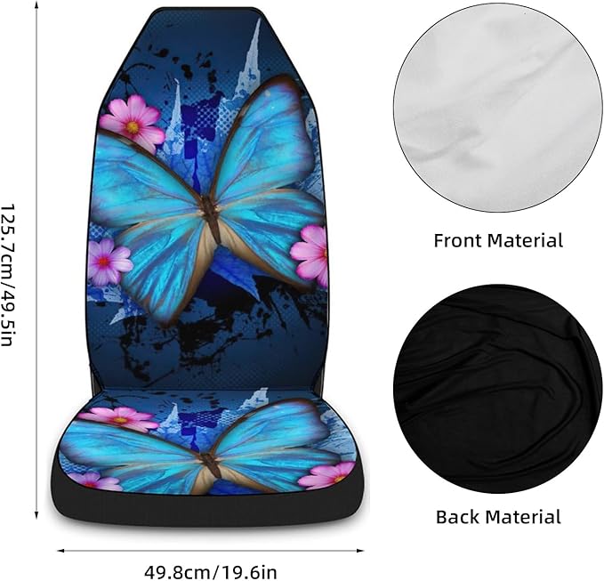 5 Pcs Premium Blue Butterflies Car Seat Cover, Breathable & Washable Car Seat Covers Full Sets, Fashionable Printed Seat Covers for Cars Interior, Universal Fit for Most Cars, Sedan, Truck, SUV