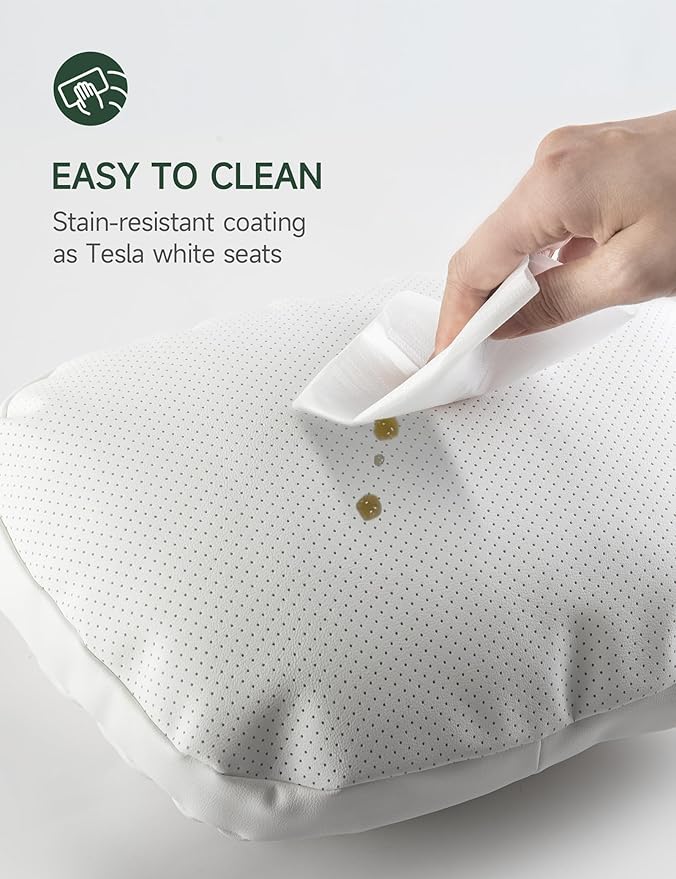 TPARTS Leather Headrest Neck Pillow for All Tesla Model Y/X/3/S(Includes Model Y Juniper 2026 2025 & Model 3 Highland 2024-2026) Accessories, Car Neck Pillow for Traveling (1pc White)