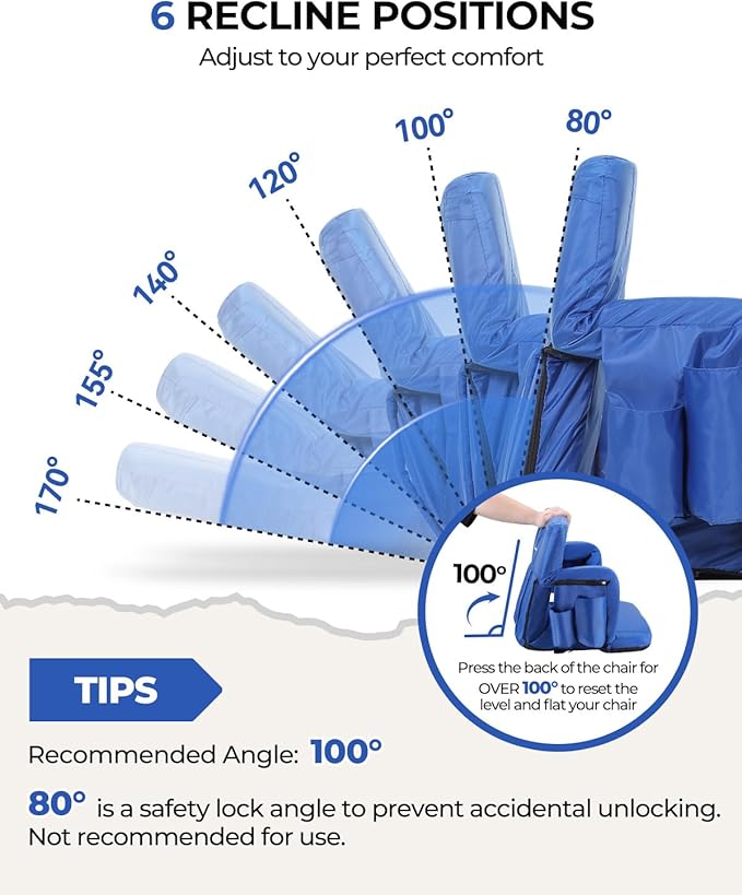 Sportneer Stadium Seats with Back Support: 2.5'' Thick Comfy Cushion 6 Adjustable Angle Bleacher Seat with Armrest - 2 Large Pockets, 2 Cup Holders Stadium Chair for Sport Events Concerts Parks