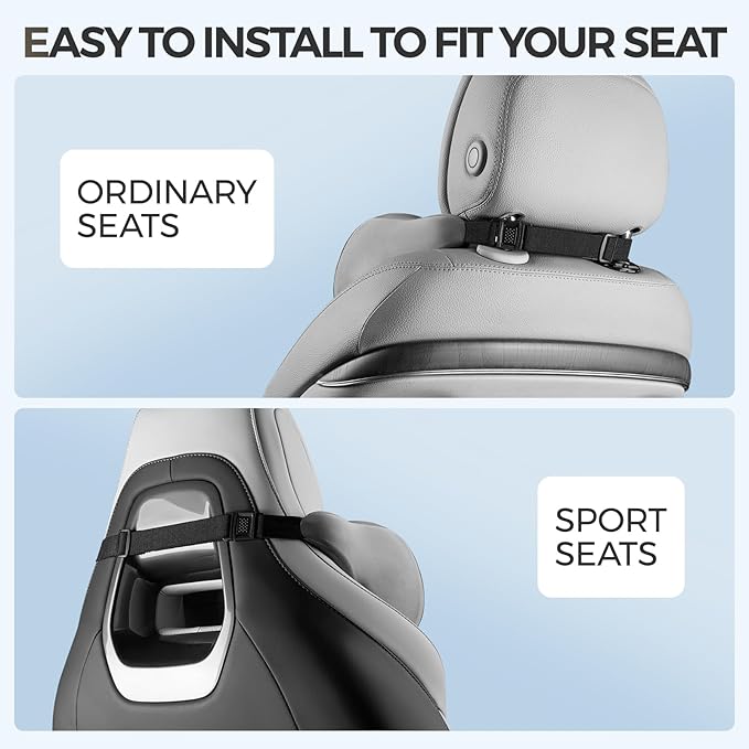 BEBAS Car Headrest Pillow, Ergonomic Neck Pillow with Memory Foam, Universal Car Head Rest Support for Driving Comfort, Breathable Removeable Seat Pillow for Pain Relief (Black, 1 Pack)