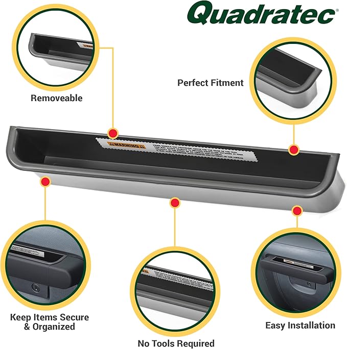 Quadratec Grab Bar Tray - Fits Jeep Wrangler JK JKU 2011-2018 2-Door & 4-Door - Dashboard Grab Handle Tray Storage - Slides in Grab Bar Above Glove Box - Jeep Wrangler Interior Accessories Organizer