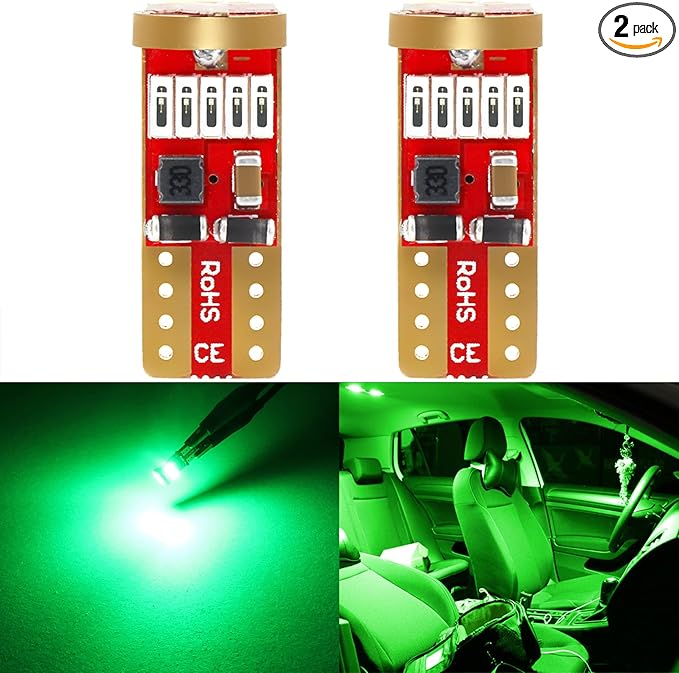 PHINLION 194 LED Green Super Bright Wedge 168 2825 175 T10 15-SMD 4014 Chipsets LED Replacement Bulbs for Car Side Marker Dome Map Reading Courtesy License Plate Lights