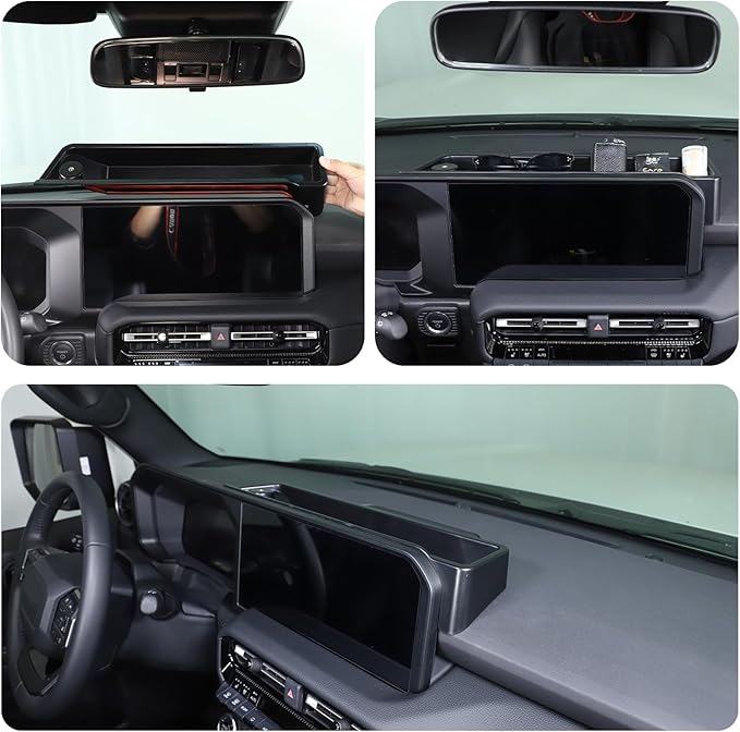 Center Console Dash Organizer Tray Compatible with Toyota Land Cruiser 250 Prado 2024 2025+ Navigation Screen Rear Insert Auxiliary Storage Box,Phone Holder Accessories (Style F (Without bracket))