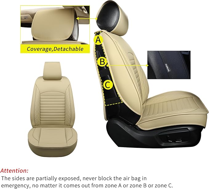 Leather Seat Covers for Cars,Car Seat Covers Full Set,Automotive Seat Covers for Trucks,SUV,Leatherette,Universal Fit,Airbag Compatible Vehicles Seats Cushions(Full Set,Beige)