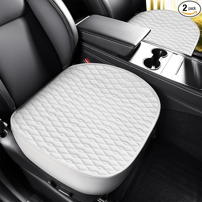 SanQing 2PCS Car Seat Cover Luxury Napa Leather Front Seat Covers for Model Y 2023-2024 Car Seat Bottom,Original White Color Heavy Duty Seat Cushion Protector Without Backrest (White, Model Y)