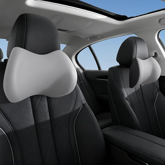 Arazi 2-Pack Car Headrest Pillow Memory Foam Car Neck Pillows for Driving with Adjustable Strap, Neck Support for Pain Relief, Breathable Removable Cover, Fit All Car Seats - Light Gray