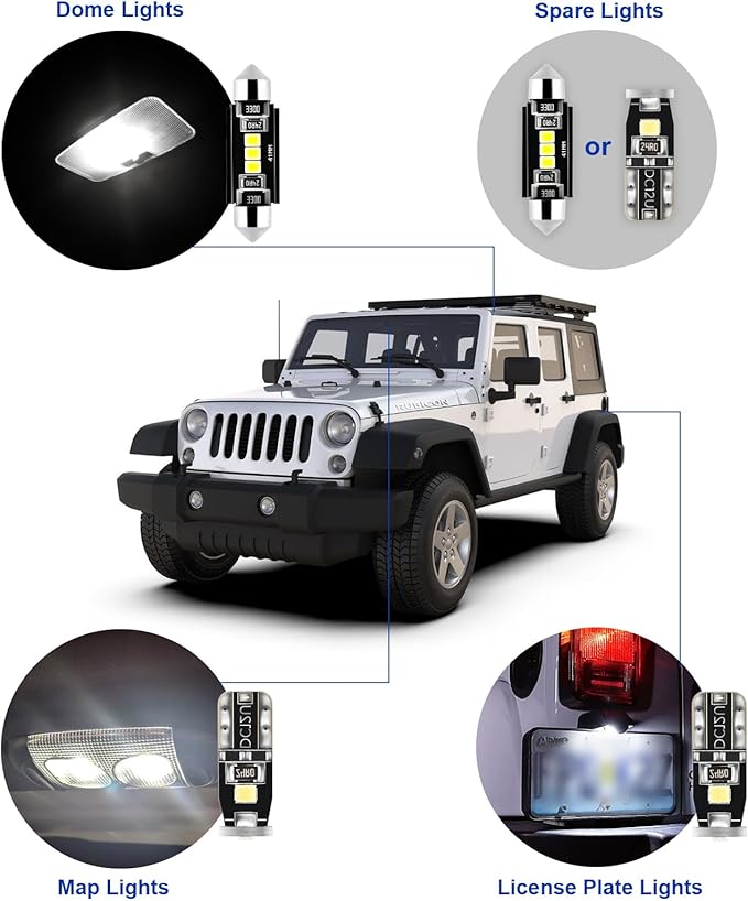 EASY EAGLE LED Interior Car Lights for Wrangler-JK-4-door-2007-2018: 6 Piece Kit White LED Light Bulbs - Super Bright 6000K + Install Tool