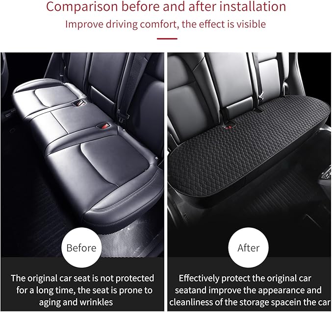 SanQing Car Seat Cover Luxury Linen Rear Seat Covers for Model 3 Car Seat Bottom,Heavy Duty Seat Cushion Protector Without Backrest (Black Rear, Model 3)