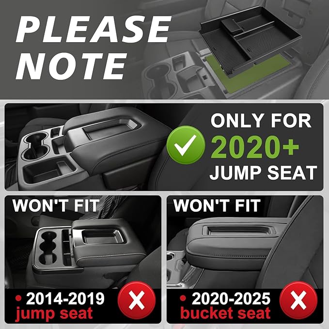 Muslogy Center Console Organizer Compatible with 2020-2025 2026 Chevy Silverado/GMC Sierra 1500 2500HD 3500HD Accessories Storage Insert Box Console Armrest Divider(Jump Seat ONLY) - Upper Organizer