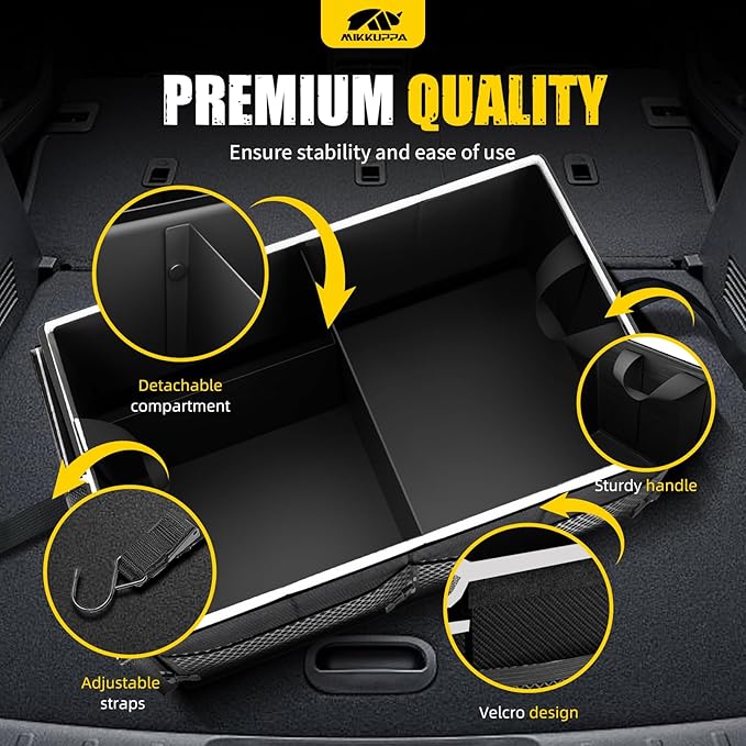 MIKKUPPA Car Trunk Organizer - 65L Collapsible Trunk Organizer with Lid, Sturdy Car Storage for SUV Auto Truck Van with Adjustable Straps and Non Slip Bottom