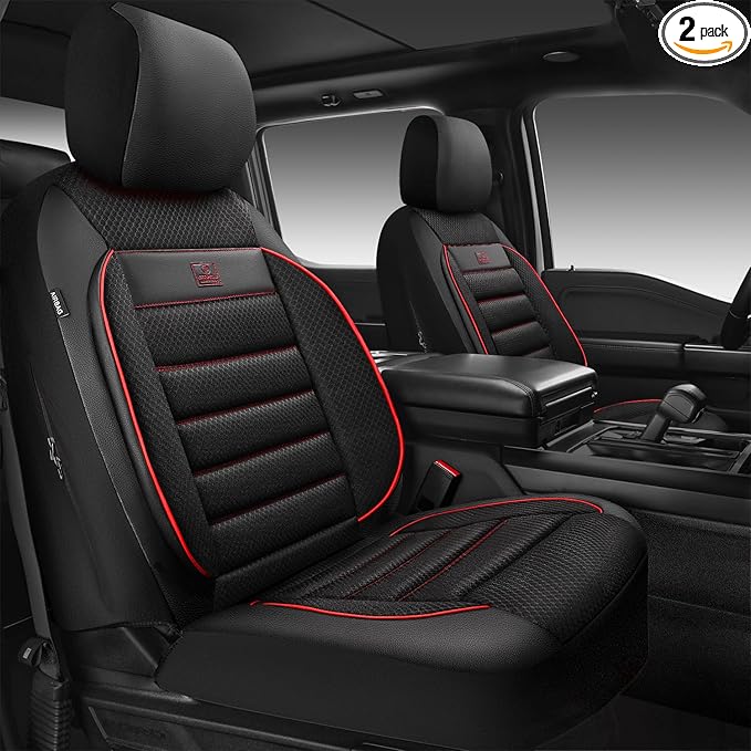 CAR PASS 3D Foam Leather Car Seat Covers Two Front Seats only, Air Mesh Thick Seat Covers, All Weather Car Seat Cover Comfort & Protection for Truck,SUV,Sedan,Van, Airbag Compatible Red
