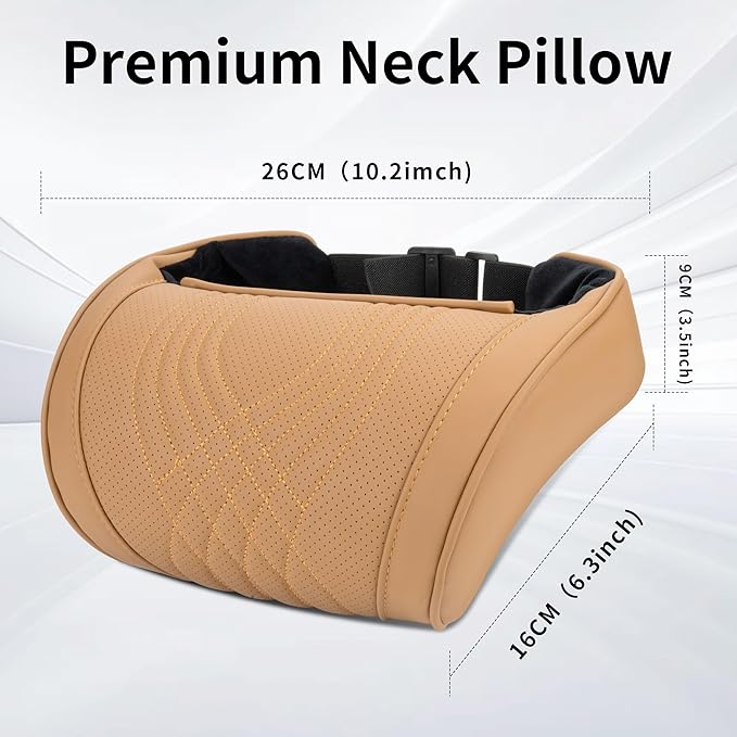 Car Headrest Memory Foam Neck Pillow for Driving with Leather Cover Soft Comfortable Seat Head Pillow Cushion for Most Cars SUV Sedan Home Office Palomino Brown (1PC)
