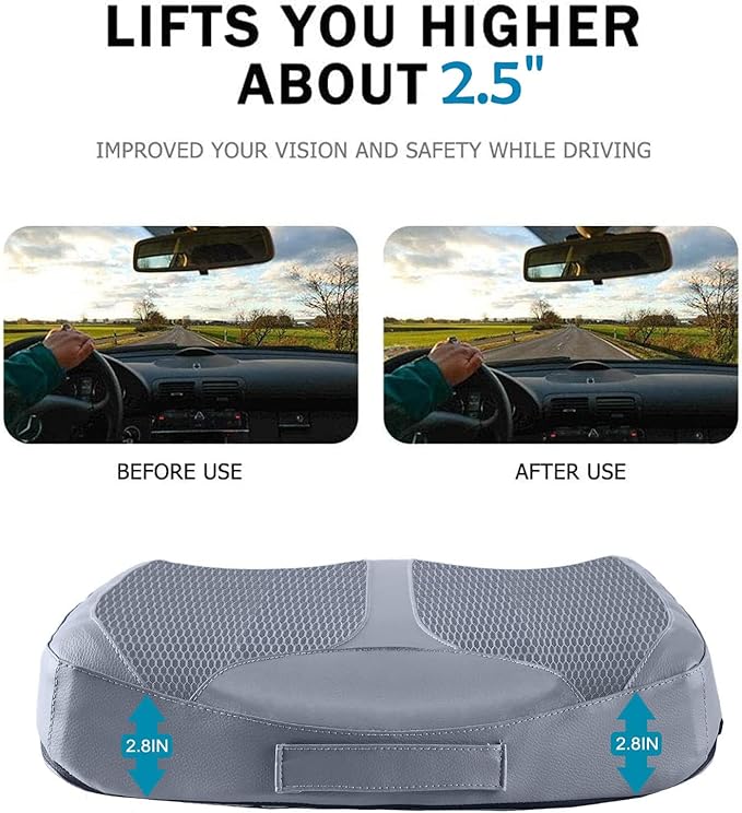 Car Memory Foam Heightening Seat Cushion for Short Drivers, Improve Driving Vision, Double Layered Design, Hip/Tailbone/Lower Back Pain Relief, Adults Booster Seat for Car,Truck,SUV,Office.