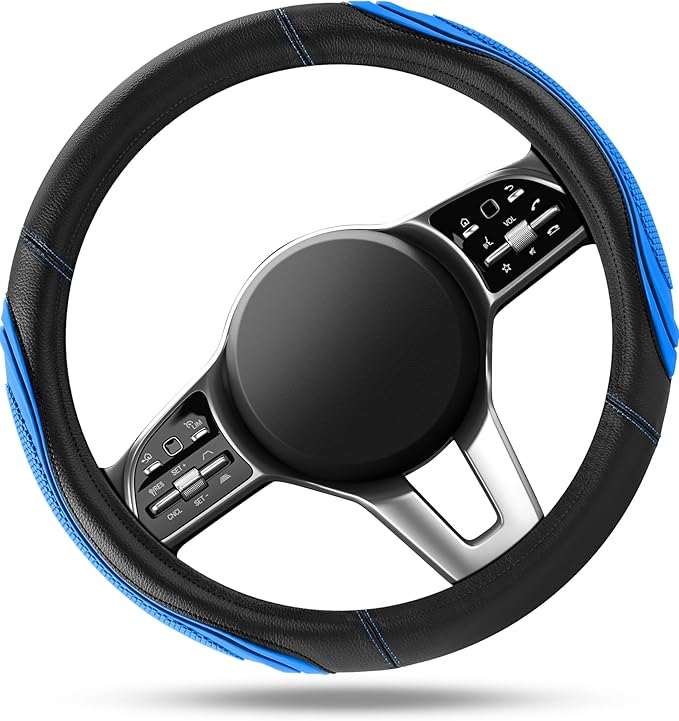 Road Comforts Car Steering Wheel Cover - Microfiber Leather Steering Wheel Wrap Sports 14.5-15 Inch Steering Wheel Cover Non-Slip for Men Women Blue Color