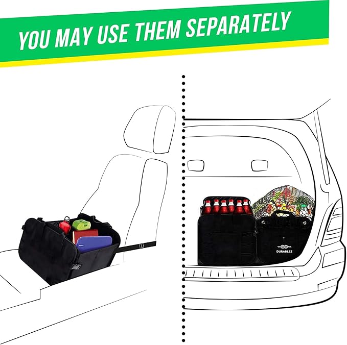 Trunk Organizer 4-Section XL Modular Car Storage System – Extra Large Cargo Organizer for Car Trunk, Foldable Multi-Compartment Auto Organizer, Heavy Duty 1680D Oxford – Black