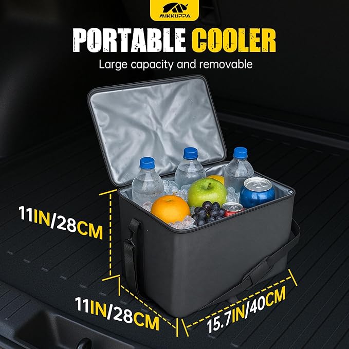 MIKKUPPA Car Trunk Organizer with Cooler - 95L Collapsible Trunk Organizer with Lid, Trunk Storage Organizers for SUV Truck Van with Adjustable Straps and Non Slip Bottom (Black, X-Large with Cooler)