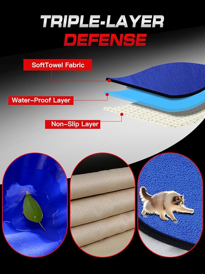 Universal Car Seat Cover Towel, Waterproof Washable Sweat Protection for Front Bucket Seats, Non-Slip Fit, Fits Cars SUVs Trucks, Ideal for Gym, Kids, Pets, Outdoor Sports, Travel (Blue, 1 Pack)