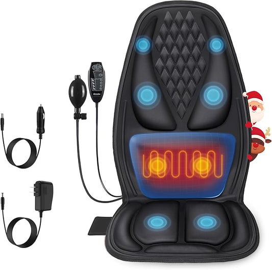 Back Massager with Heat, Massage Seat Cushion with 3D Back Support, 8 Vibrating Motors Massager Chair Pad for Full Body Pain Relief, Ideal Gift for Valentine's Day/Lover/Parents/Friends