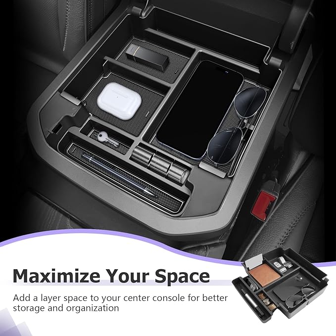 LUWU Center Console Organizer Compatible with 2021-2026 Tahoe/Suburban(Premier/High Country)&GMC Yukon Denali/Denali Ultimate Accessories Armrest Console Box Only Fit For Power Sliding Center Console