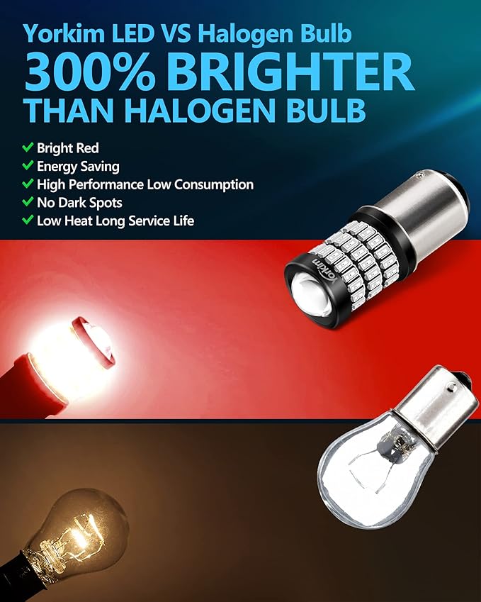 Yorkim Bright 1157 LED Bulbs Red, 1157 Brake Light Bulb, 9-30V 1157 2057 2357 7528 BAY15D LED Bulb with Projector Replacement for Back Up Reverse Lights or Tail Lights - Red