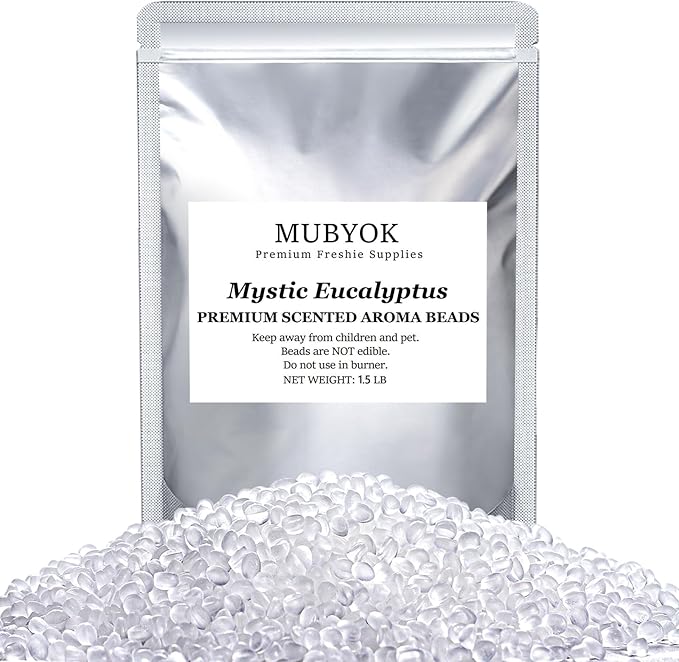 MUBYOK 1.5LB Mystic Eucalyptus Premium Scented Aroma Beads for Making Car Freshies Supplies PreScented Beads for Car Air Freshener Sachets Long-Lasing Scent