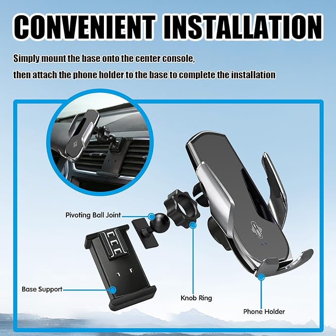Car Phone Mount for Ford Explorer 2011–2019, 15W Wireless Fast Charging Auto-Clamping Vent Phone Holder, One-Hand Operation, Hands-Free, 360° Adjustable, Without Blocking Airflow