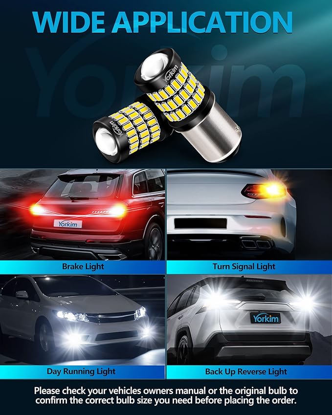 Yorkim 1157 LED Bulbs white Super Bright, 1157 Brake Light Bulb, 9-30V 1157 2057 2357 7528 BAY15D LED Bulb with Projector Replacement for Back Up Reverse Lights or Tail Lights - White