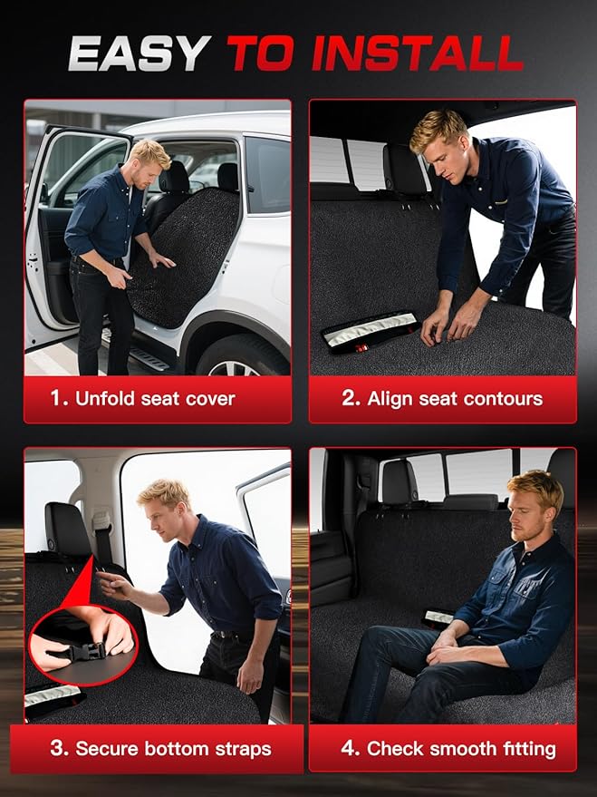 Waterproof Towel Back Seat Cover for Car, Truck, Van & SUV – Durable Rear Bench Seat Cover for Kids & Dogs, Seat Back Protector Easy to Install (Black)