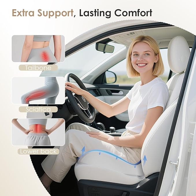 FLORICH Car Seat Cushion for Driving, Memory Foam Seat Cushion for Car Office Chair, Ergonomic Office Seat Chair Cushion for Sciatica Pain Relief, Larger Car Seat Cushion for Trunk - Gray
