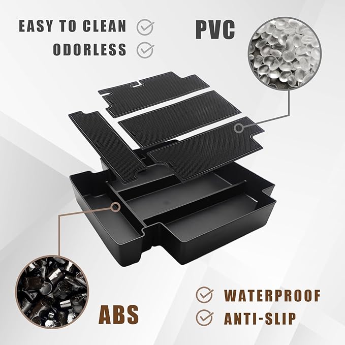 Muslogy for 2021-2024 2025 2026 Sliding Console Yukon Tahoe Suburban Center Organizer Armrest Storage Tray Compatible with GMC Yukon Chevy Tahoe Suburban Fit for Power Sliding Console (Black)