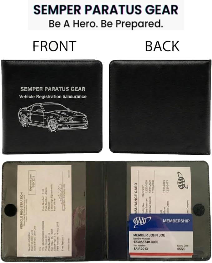 Semper Paratus Gear Car Accessory Bundle – Dashboard Phone Mount & Vehicle Registration Holder – Anti-Slip HUD Cell Phone Clip with PU Leather Glove Box Document Organizer – 4-Pack Set