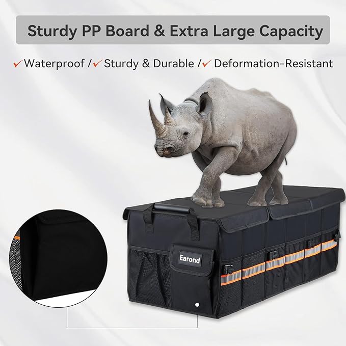 Car Trunk Organizer with Lid,Collapsible Car Storage Organizer with Multi Compartments and Securing Straps for SUV,Sedan,Jeep-Black