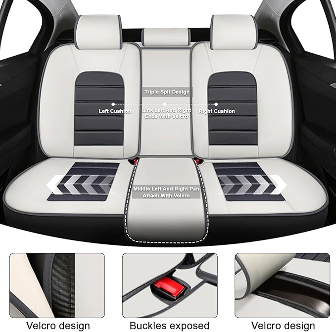 5 Car Seat Covers for Audi A4 2002-2026 Breathable Leather,Waterproof Car Seat Protectors with Comfort Headrest Pillows,Automotive Vehicle Cushion with Storage Pockets (Luxury,Gray)
