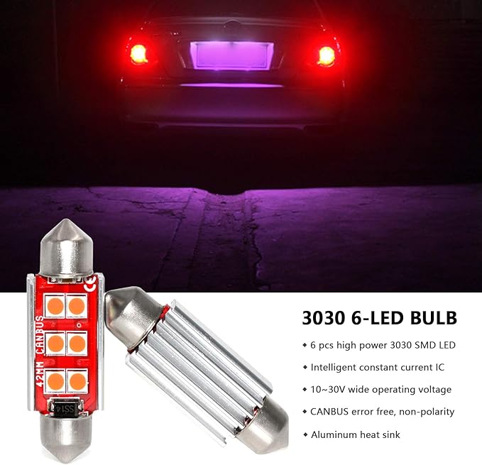 PHINLION Super Bright 578 LED Bulb 3030 6-SMD Festoon 41mm 42mm 211-2 212-2 214-2 Bulbs for Car Interior Map Dome Trunk Courtesy Light, Purple (4 Pack)