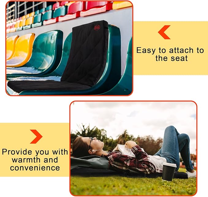 Juexica Portable Heated Seat Cushion Warm Stadium Seats Camping Outdoor with Back Support and 3 Level Winter Heated Seat Cover for Outdoors, No Power Bank(15.7 Inch,Black)