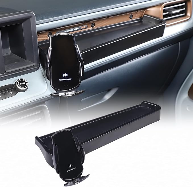 CHEAYAR Dashboard Storage Box for Ford Maverick 2022, ABS Dash Panel Tray Organizer with Phone Holder, Wireless Charging, Waterproof, 1 PCS