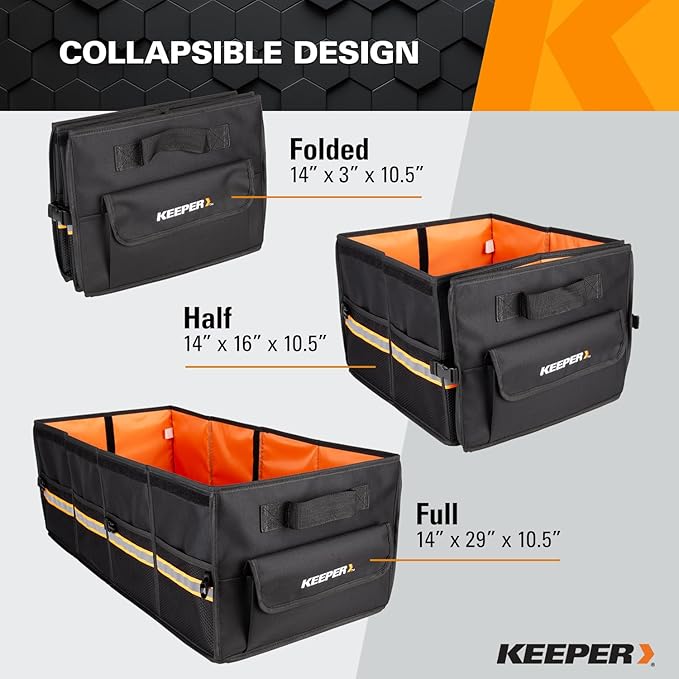 KEEPER Extra Large Car Trunk Organizer, 70L, Multi-Compartment Collapsible Car Organizers and Storage, Non-Slip Bottom, Suitable for SUV, Minivan