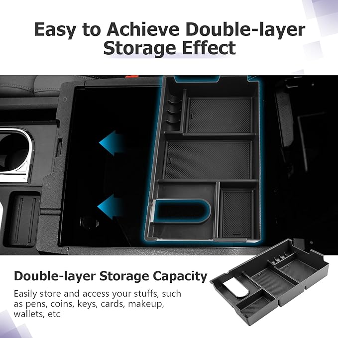 LUWU Tundra & Sequoia Center Console Organizer for 2007-2017 2018 2019 2020 2021 Toyota Tundra & Sequoia Accessories Armrest Console Storage Box Insert Tray ABS Material Black