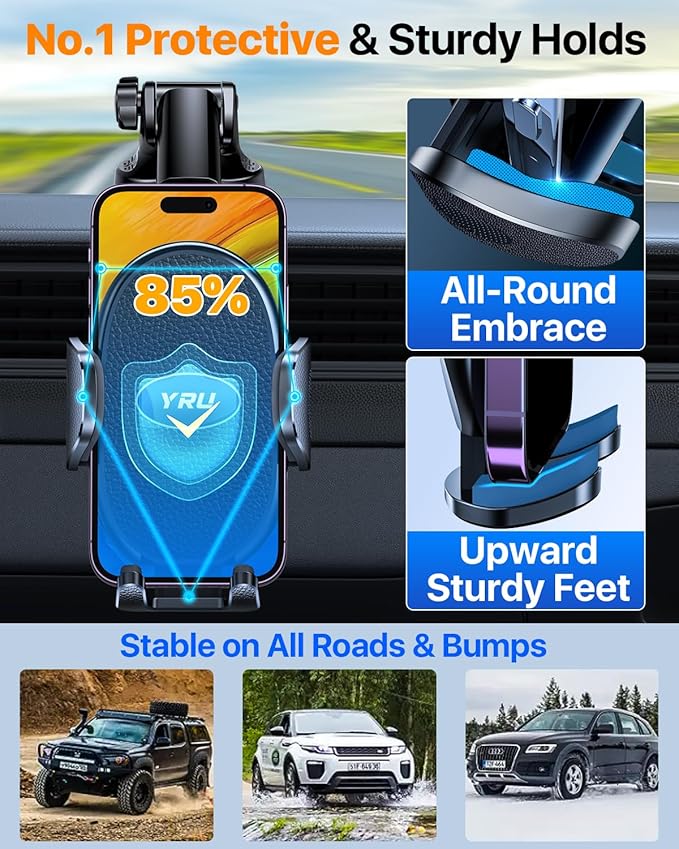YRU [2025 Upgraded Universal Car Phone Holder Mount【360°Rotatable & Strong Suction】 Cell Phone Car Dashboard Windshield Phone Holder Dash Vent Stand for iPhone 17 16 Pro Max Samsung Truck, Star Blue