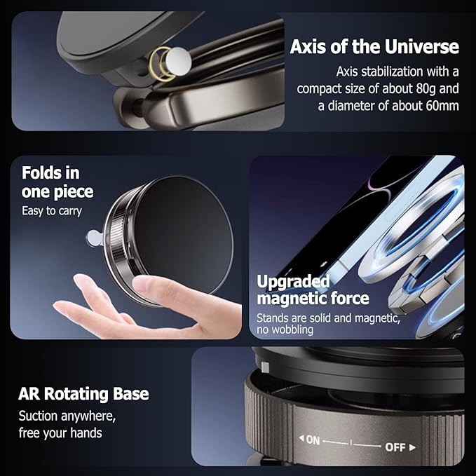 Magnetic Phone Holder with Suction Cup, 2026 New 360° Adjustable Vacuum Magnetic Phone Holder, Foldable and Retractable Car Phone Mount Magnetic Cell Phone Holders for Your Car (White)