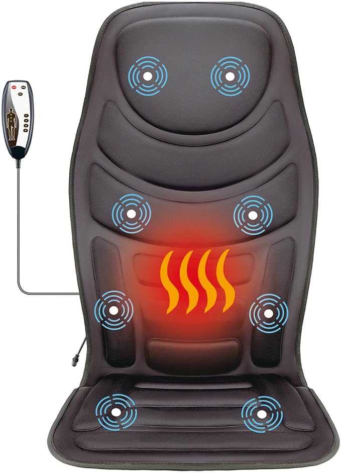 Heated Massage Seat Cushion with Remote Control, 8 Vibration Motors Chair Back Massager, Heat Therapy, Black