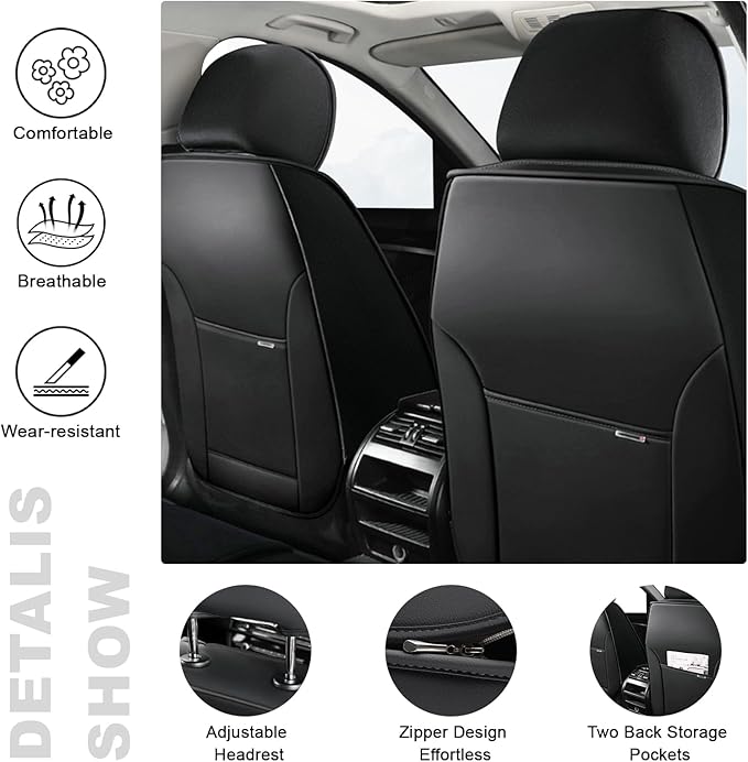 2 Car Seat Covers for Audi A4 2002-2026 Breathable Leather,Waterproof Car Seat Protectors with Comfort Headrest Pillows,Automotive Vehicle Cushion with Storage Pockets (Luxury,Redline)