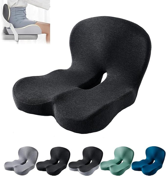 Back and Seat Cushion, Car Seat Cushion, Soothe+ Cushion, Pressure Relief, Non-Slip Belt Backrest, Ergonomic Memory Foam Backrest (Black)