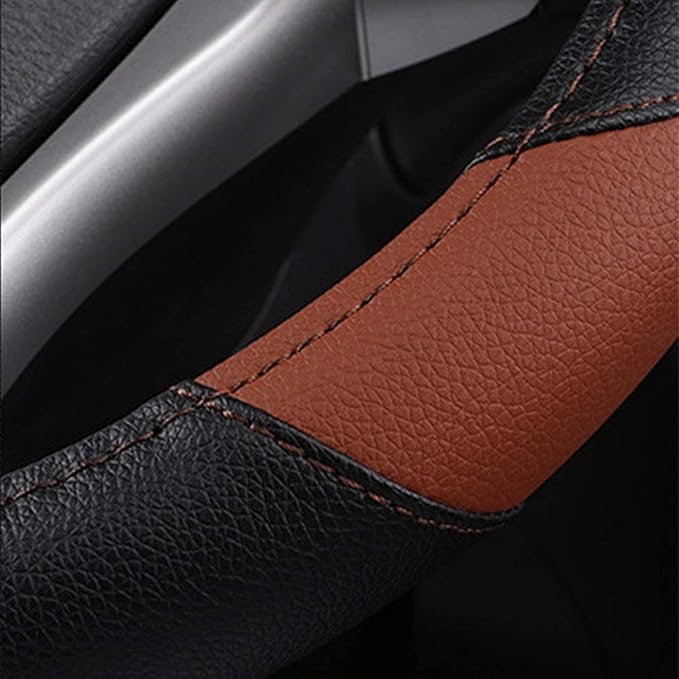 Leather Car Steering Wheel Cover, Non-Slip Car Wheel Cover Protector Breathable Microfiber Leather Universal Fit for Most Cars(Brown)
