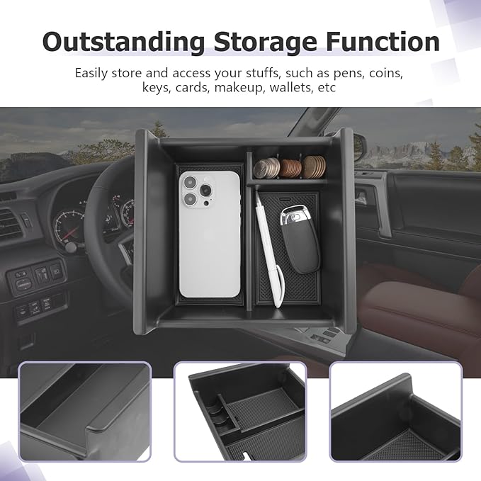 LUWU Center Console Organizer Tray Compatible with 2020-2024 2025 Kia Telluride/2010-2021 2022 2023 2024 Toyota 4Runner Accessories Armrest Console Organizer Armrest Organizer Insert Tray Black
