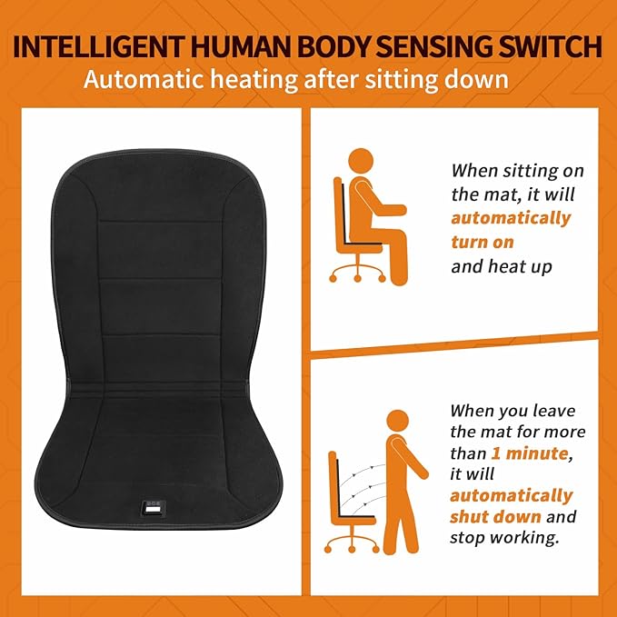 MAXCOM 12V UL Heated Seat Cushion - Heating Pad with Pressure-Sensitive Switch & 12H Timing & 7-Temperature Adjustable - Seat Cover Warmer for Home, Office Chair
