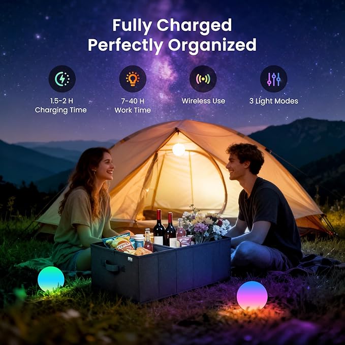 MIU Color Collapsible Trunk Organizer with Rechargeable LED Globe Lights Set for SUV, Camping, Party & Home Storage，Car Accessories for Men, Women